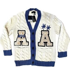 ALANUI: Men's "College Prep" Style White Cotton Cardigan - S